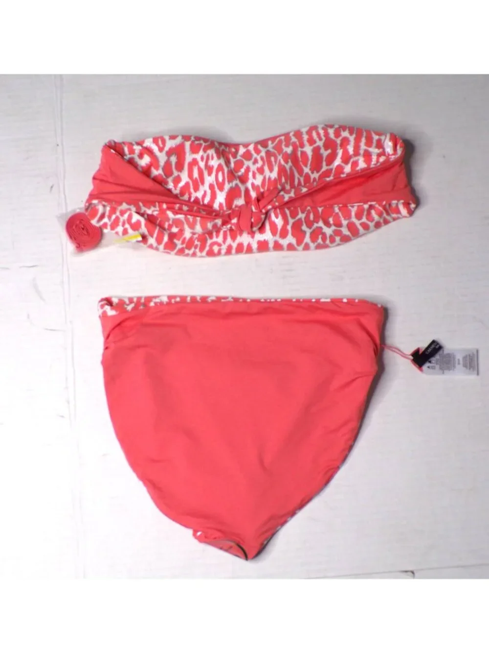 🆕CARMEN MARC VALVO Reversible Bandeau Bikini Swimsuit Melon Cheetah Small